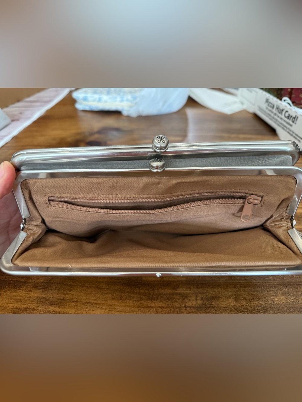 HOBO Light Gray Leather Frame Clutch with ID Window - Picture 6 of 6